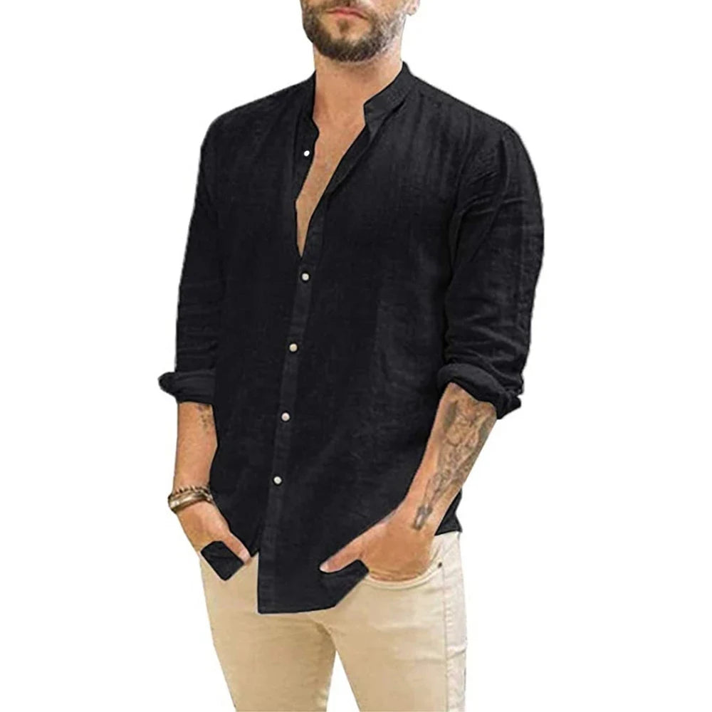 Men’s Casual Linen Long Sleeve Shirt 