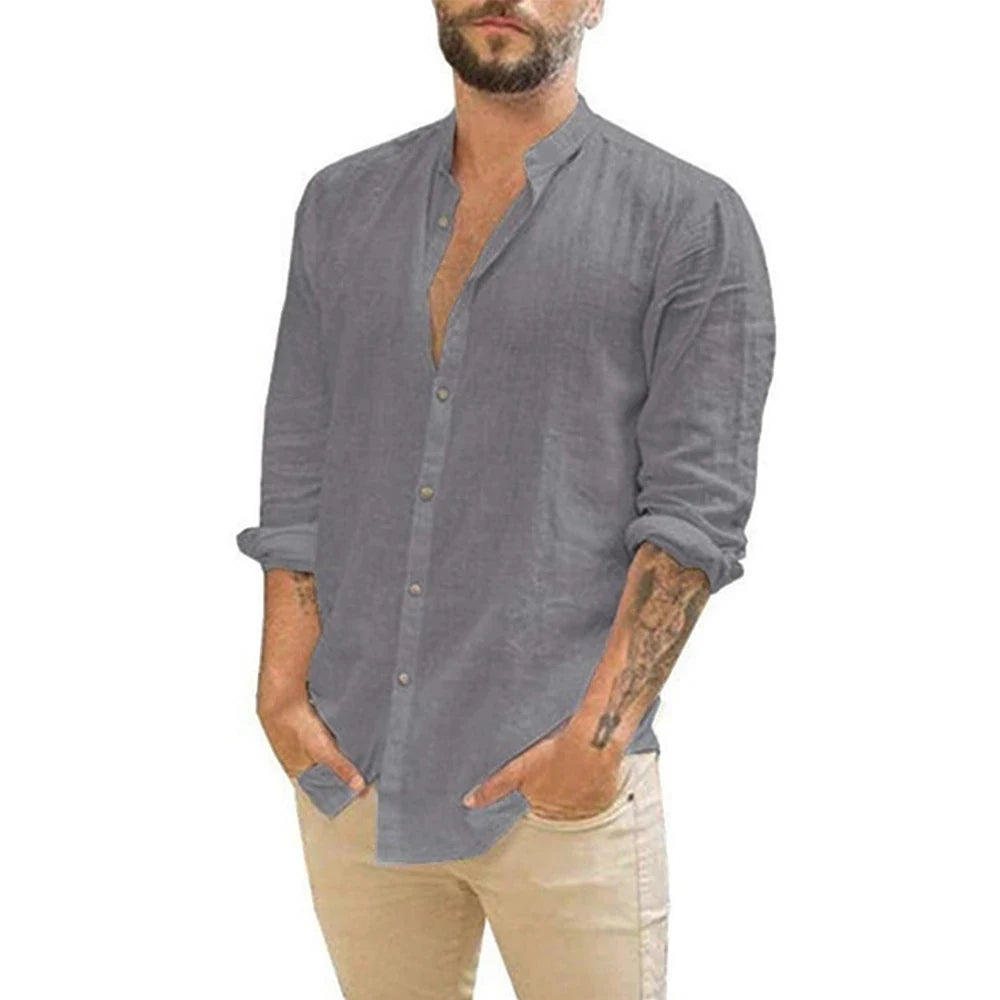 Men’s Casual Linen Long Sleeve Shirt 
