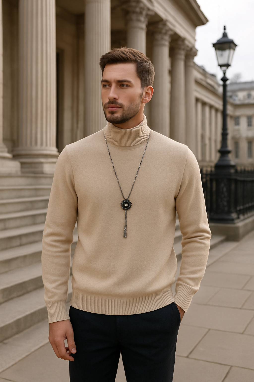 Men’s Elegant High Neck Knitted Sweater 