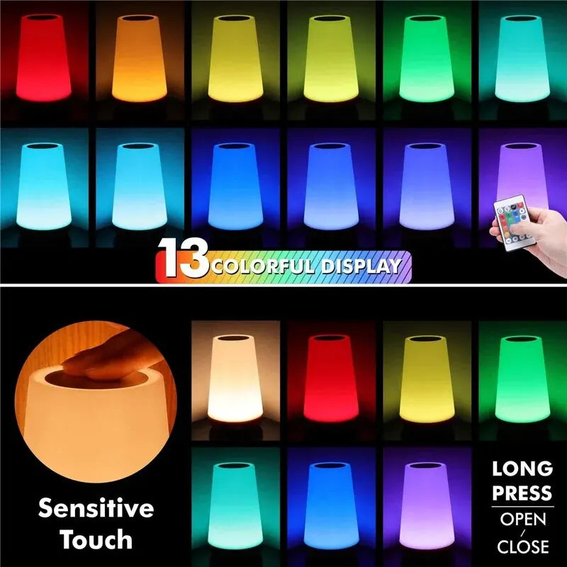 GB Touch & Remote Control Lamp – 13 Colors, Portable & USB Rechargeable