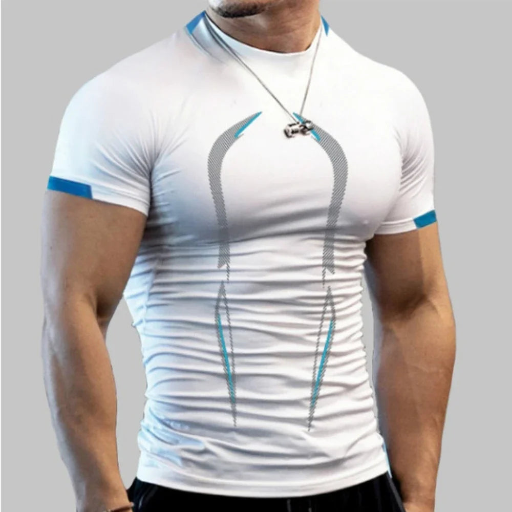 Men’s Performance Compression T-Shirt – White &amp; Blue
