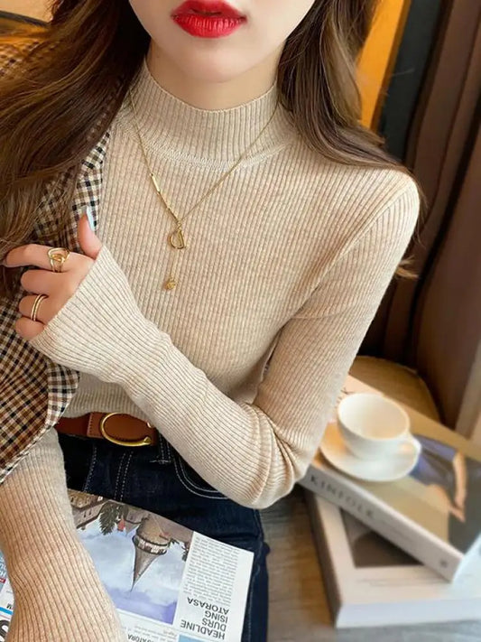 Stylish Ribbed Mock-Neck Jumper